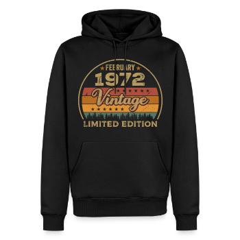 Février 1972, Jubilé 1972, Légendes Février 1972 - Sweat à capuche Premium bio Homme - noir - Devant - Nico (187cm)