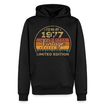 Février 1977, Jubilé 1977, Légendes Février 1977 - Sweat à capuche Premium bio Homme - noir - Devant - Nico (187cm)