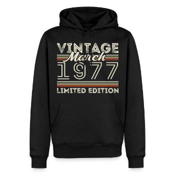 Mars 1977 Millésime 1977 Cadeau d’anniversaire Mars - Sweat à capuche Premium bio Homme - noir - Devant - Nico (187cm)