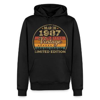 Millésime mars 1987 anniversaire mars 1987 rétro 1987 - Sweat à capuche Premium bio Homme - noir - Devant - Nico (187cm)