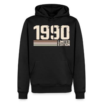 1990 Jahrgang 1990 Geburtstag 1990 Retro 1990 - Männer Premium Bio Hoodie - Schwarz - Vorne - Nico (187cm)