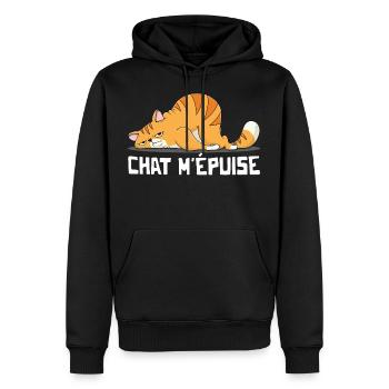 Chat m'épuise Cadeau Humour Chat Chaton - Sweat à capuche Premium bio Homme - noir - Devant - Nico (187cm)