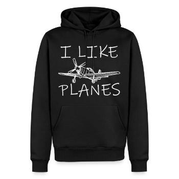 J’aime les avions - Sweat à capuche Premium bio Homme - noir - Devant - Nico (187cm)