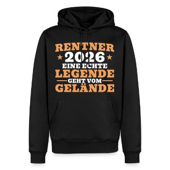 Retraité 2026 - Collègue retraité - Sweat à capuche Premium bio Homme - noir - Devant - Nico (187cm)