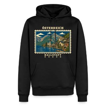 Österreich Hallstatt Vintage Reisemarke - Männer Premium Bio Hoodie - Schwarz - Vorne - Nico (187cm)