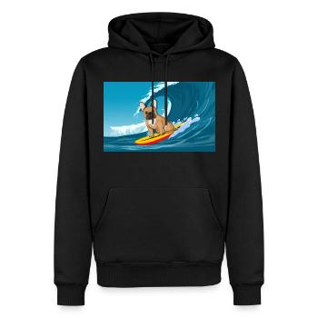 Französische Bulldogge Besitzer Beach Hund Surfing Surfbrett - Männer Premium Bio Hoodie - Schwarz - Vorne - Nico (187cm)