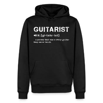 Description du gitarriste - Sweat à capuche Premium bio Homme - noir - Devant - Nico (187cm)