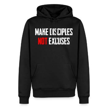 Make Disciples Not Excuses - Men’s Premium Organic Hoodie - black - Front - Nico (187cm)