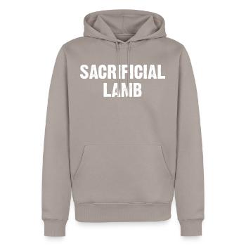 Sacrificial Lamb - Men’s Premium Organic Hoodie - taupe - Front - Nico (187cm)