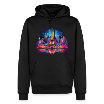 Paris, Tour Eiffel, France, Ville, Horizon, Nuit - Sweat à capuche Premium bio Homme - noir - Devant - Nico (187cm)