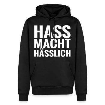 Hass macht hässlich - Männer Premium Bio Hoodie - Schwarz - Vorne - Nico (187cm)