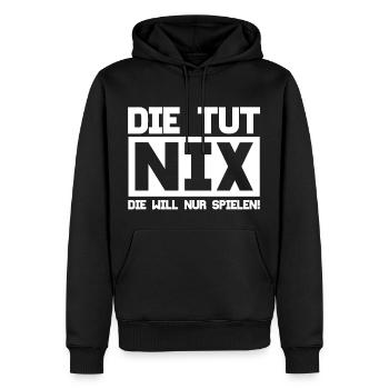 That does nothing - Men’s Premium Organic Hoodie - black - Front - Nico (187cm)
