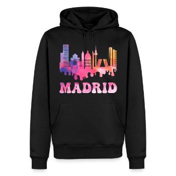 Madrid Espagne City Skyline Splash Vacances colorées - Sweat à capuche Premium bio Homme - noir - Devant - Nico (187cm)