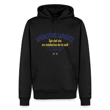 APEROTHERAPEUTE HUMOUR APÉRO - Sweat à capuche Premium bio Homme - noir - Devant - Nico (187cm)