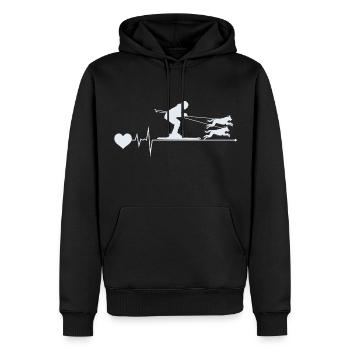 Hund Skijöring Skifahren Wintersport Herzschlag Puls - Männer Premium Bio Hoodie - Schwarz - Vorne - Nico (187cm)