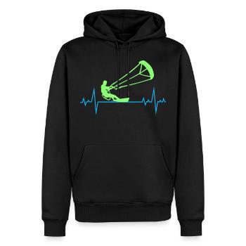 Kitesurfen Kiteboarding Kitesurf Heartbeat Puls - Männer Premium Bio Hoodie - Schwarz - Vorne - Nico (187cm)