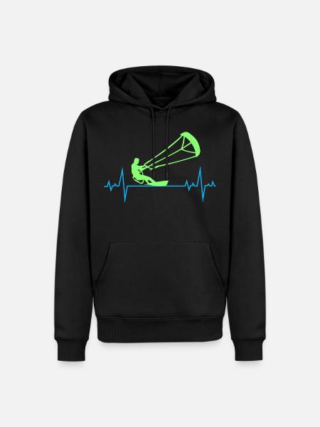 Kitesurfing Kiteboarding Kitesurf Heartbeat Pulse - Men’s Premium Organic Hoodie - black