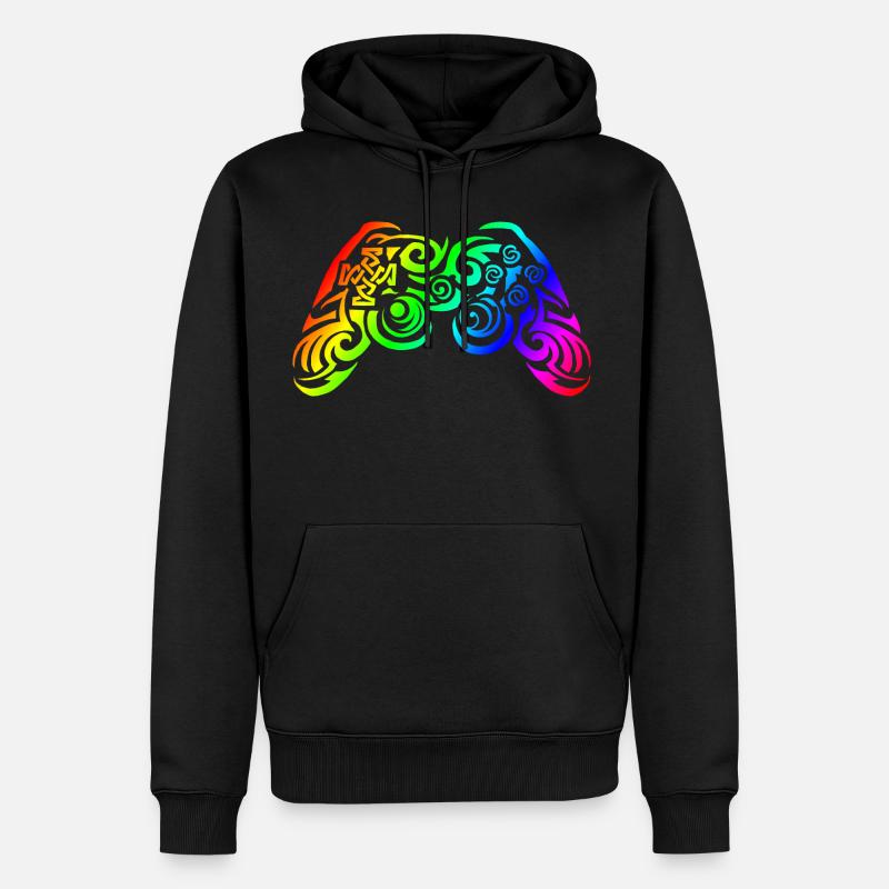 Controller Regenbogen Tribal Tattoo Gaming - Männer Premium Bio Hoodie - Schwarz