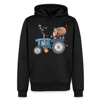 Ulkiger Stier auf Traktor - Männer Premium Bio Hoodie - Schwarz - Vorne - Nico (187cm)