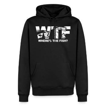 WTF Where's the Fish - Funny Fishing Shirt & Gifts - Sweat à capuche Premium bio Homme - noir - Devant - Nico (187cm)