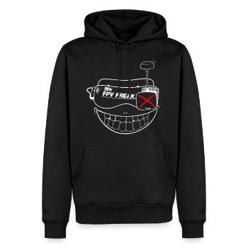 FPV FREAK SMILE - Männer Premium Bio Hoodie - Schwarz - Vorne - Nico (187cm)
