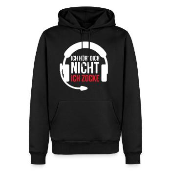 Ich höre dich nicht ich zocke | Zocker Spruch - Männer Premium Bio Hoodie - Schwarz - Vorne - Nico (187cm)