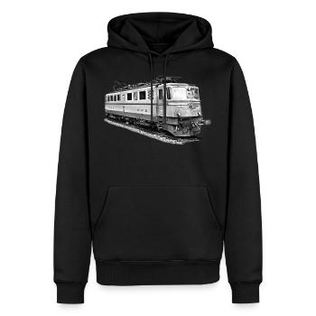 Lokomotive_Schweiz - Männer Premium Bio Hoodie - Schwarz - Vorne - Nico (187cm)