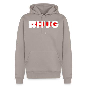 Hug-Motiv - Männer Premium Bio Hoodie - Taupe - Vorne - Nico (187cm)