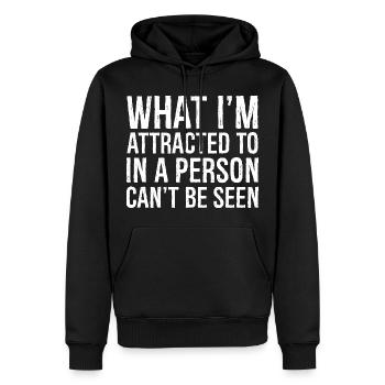 Was mich an einer Person anzieht, kann man nicht sehen - Männer Premium Bio Hoodie - Schwarz - Vorne - Nico (187cm)