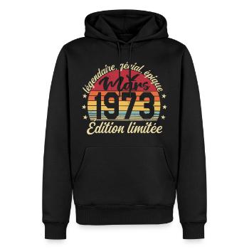 Mars 1973 53 ans Cadeau Anniversaire Mars 1973 - Sweat à capuche Premium bio Homme - noir - Devant - Nico (187cm)