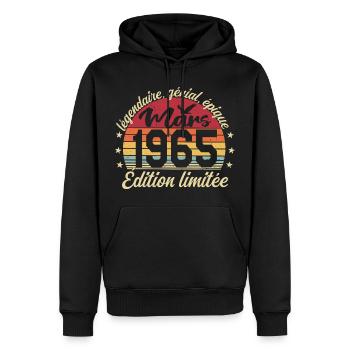 Mars 1965 61 ans Cadeau Anniversaire Mars 1965 - Sweat à capuche Premium bio Homme - noir - Devant - Nico (187cm)