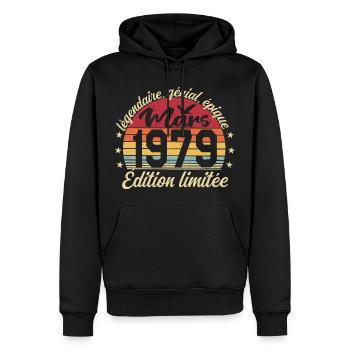 Mars 1979 47 ans Cadeau Anniversaire Mars 1979 - Sweat à capuche Premium bio Homme - noir - Devant - Nico (187cm)