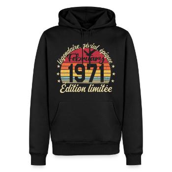 Février 1971 Anniversaire février 1971 Retro 1971 - Sweat à capuche Premium bio Homme - noir - Devant - Nico (187cm)