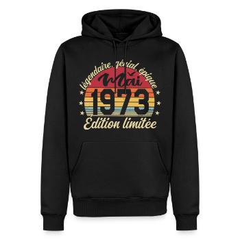 les légendes sont nées mai 1973 - Sweat à capuche Premium bio Homme - noir - Devant - Nico (187cm)