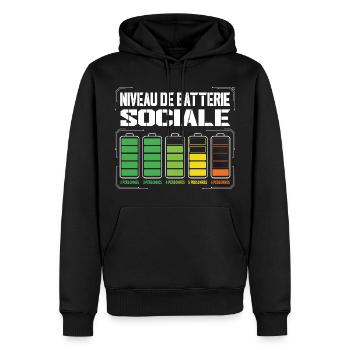 Niveau De Batterie Sociale Humour Introverti - Sweat à capuche Premium bio Homme - noir - Devant - Nico (187cm)