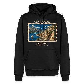 Montenegro Kotor Vintage Reisemarke - Männer Premium Bio Hoodie - Schwarz - Vorne - Nico (187cm)