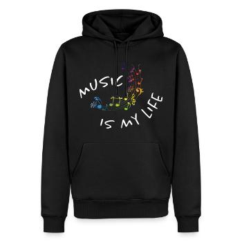 La musique est ma vie - partition aquarelle colorée - musique - Sweat à capuche Premium bio Homme - noir - Devant - Nico (187cm)