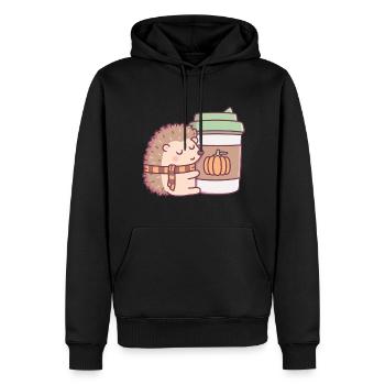 Mignon hérisson étreignant pumpkin spice Latte - Sweat à capuche Premium bio Homme - noir - Devant - Nico (187cm)