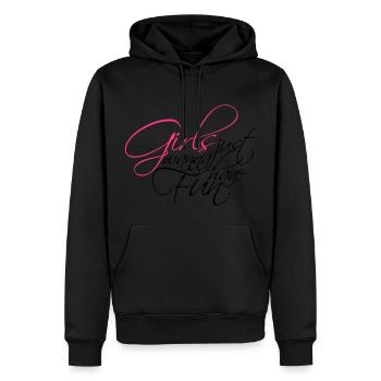 serifen cool design logo girls just wanna have fun - Männer Premium Bio Hoodie - Schwarz - Vorne - Nico (187cm)