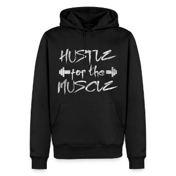 Hustle for the Muscle - Men’s Premium Organic Hoodie - black - Front - Nico (187cm)