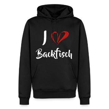 Kirmis Fisch - I Love Backfisch - Männer Premium Bio Hoodie - Schwarz - Vorne - Nico (187cm)