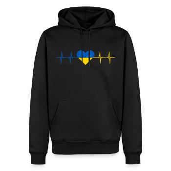 UKRAINE - PEACE - HEARTBEAT - HERZSCHLAG RHYTHMUS - Männer Premium Bio Hoodie - Schwarz - Vorne - Nico (187cm)