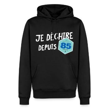 je déchire depuis 85 - Vignette automobile - Sweat à capuche Premium bio Homme - noir - Devant - Nico (187cm)