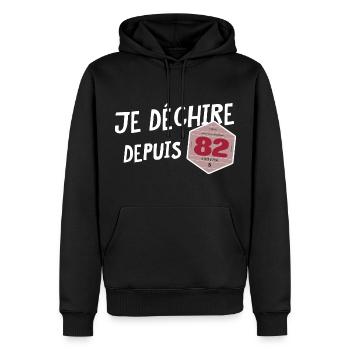 je déchire depuis 82 - Vignette automobile - Sweat à capuche Premium bio Homme - noir - Devant - Nico (187cm)