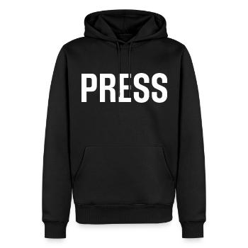 Journaliste, Journaliste - Sweat à capuche Premium bio Homme - noir - Devant - Nico (187cm)