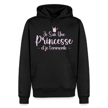 Je Suis Une Princesse et Je T'emmerde - Sweat à capuche Premium bio Homme - noir - Devant - Nico (187cm)