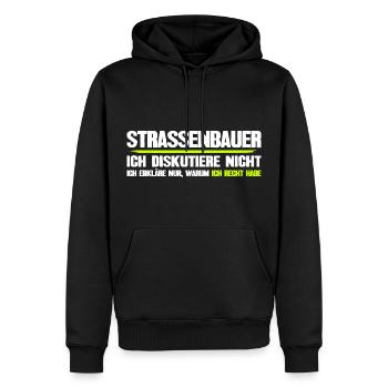 Constructeur de routes drôle disant construction de routes - Sweat à capuche Premium bio Homme - noir - Devant - Nico (187cm)