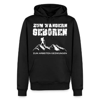 Born to walking, forced to work - Men’s Premium Organic Hoodie - black - Front - Nico (187cm)
