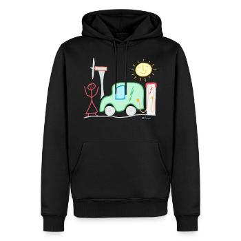 E-Auto Strichmännchen Frau Windrad Ladesäule Sonne - Männer Premium Bio Hoodie - Schwarz - Vorne - Nico (187cm)