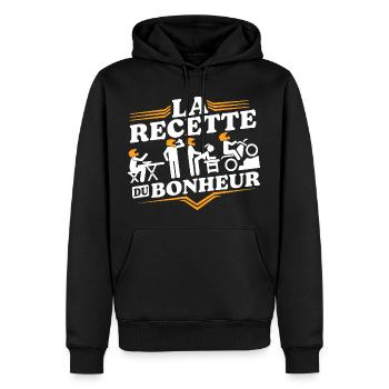 Das Glücksrezept mit Motorradcross-Biker-Humor - Männer Premium Bio Hoodie - Schwarz - Vorne - Nico (187cm)